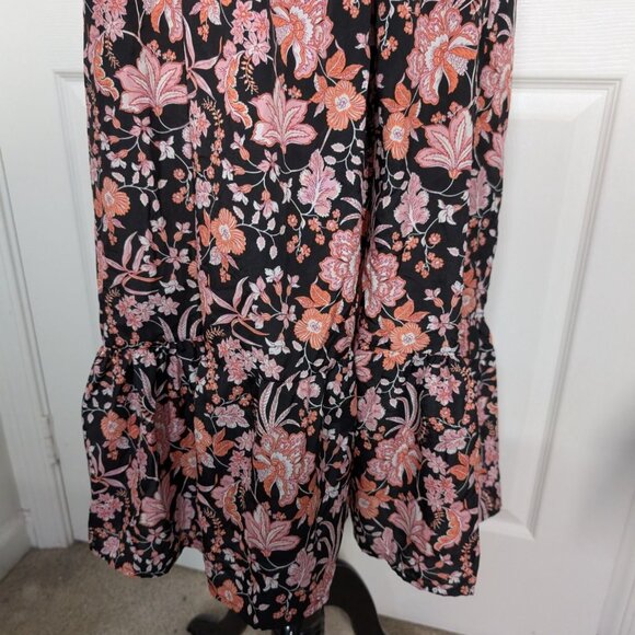 Maurices Floral Midi Dress Womens Size Medium Black Sweetheart Neck Smocked - Picture 4 of 12